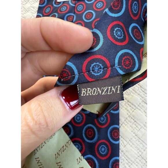 Bronzini x Briar Brentwood England Hand Made Silk Tie Circles Navy Wide 4.5W 56L - Picture 3 of 8